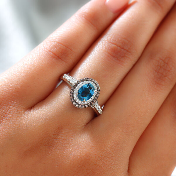 London Blau Topas und Zirkon Ring 925 Silber platiniert  ca. 1,24 ct image number 3