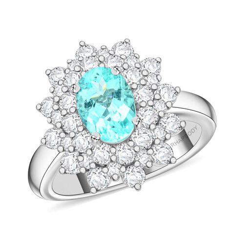 CHAIRMAN VAULT COLLECTION - AAAA Paraiba Turmalin, Weißer Diamant Ring, zertifiziert und geprüft, 950 Platin (Größe 17.00) ca. 2.50 ct image number 0