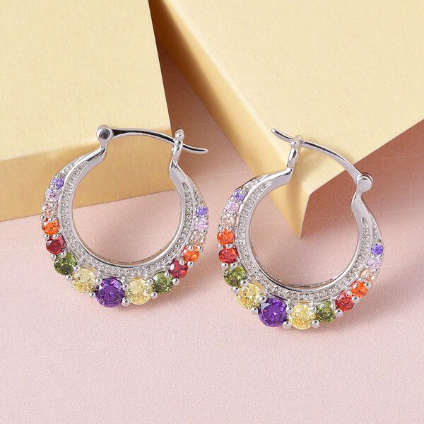 Mehrfarbig, Gelbe Zirkonia Ohrringe, Messing platiniert ca. 4.08 ct image number 2