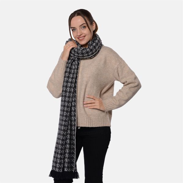 LA MAREY - Wollschal mit Hahnentrittmuster, 200x69 cm, Schwarz image number 2