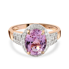 AAA Martha Rocha Kunzit und weißer Diamant-Ring, I2-I3 G-H, 585 Roségold  ca. 3,95 ct