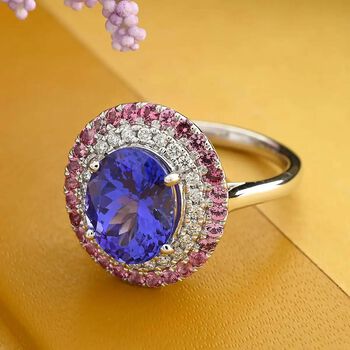 Chairman's Vault Kollektion- RHAPSODY AAAA Tansanit, Mahenge Spinell und VS EF Diamant Ring in 950 Platin- 3,19 ct. (Lieferzeit: 12-15 Tage)
