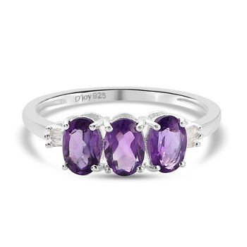 Afrikanischer Amethyst und Diamant 3 Stein Ring 925 Silber (Gr&ouml;&szlig;e 19.00) ca. 1,28 ct