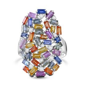 AA mehrfarbiger Saphir und Moissanit-Ring - 5,27 ct.