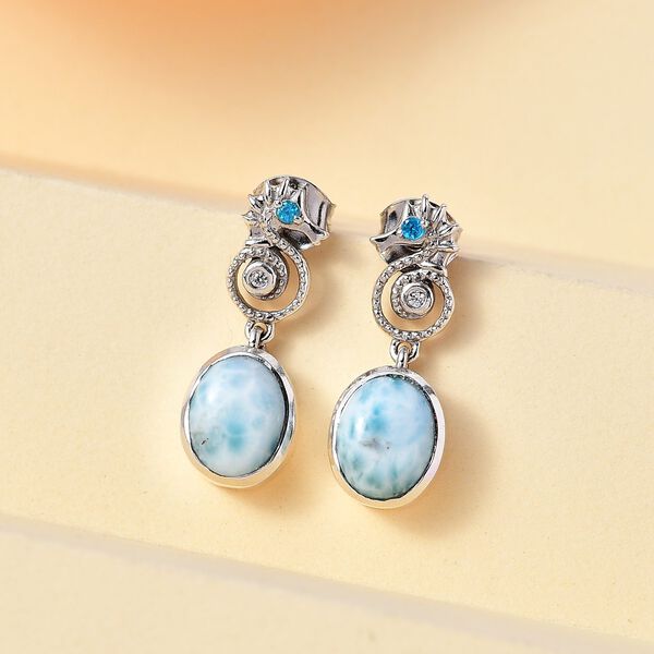 Seepferdchen Larimar, Neon Apatit und Zirkon Ohrringe image number 1