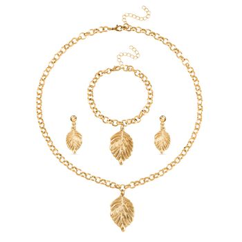 3er Set Halskette, Ohrringe, Armband ca. 20cm, goldfarben