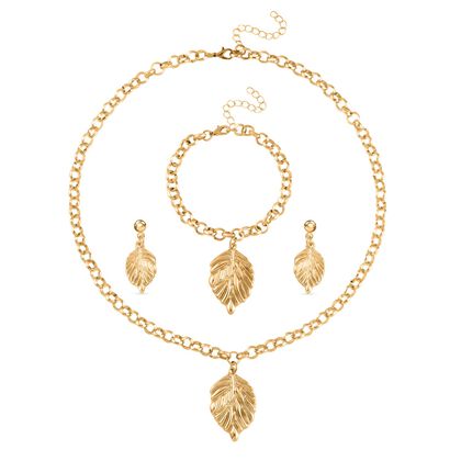 3er Set Halskette, Ohrringe, Armband ca. 20cm, goldfarben