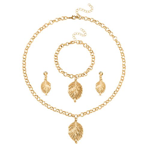 3er Set Halskette, Ohrringe, Armband ca. 20cm, goldfarben image number 0