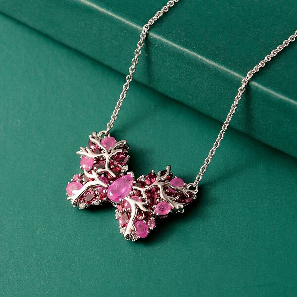 GP Trionfo Kollektion - Ilakaka Rosa Saphir (Fissure gefüllt), Lotus Granat Halskette ca. 45 cm 925 Silber rhodiniert ca. 7.36 ct image number 2