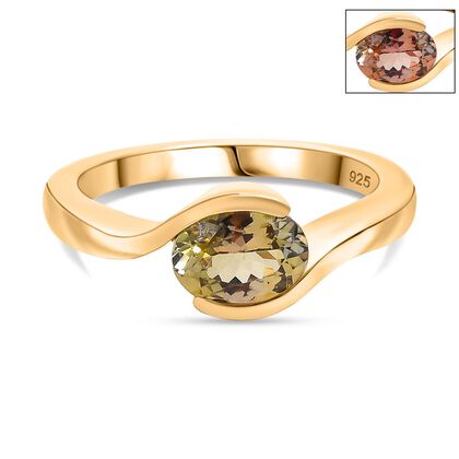 AA Nat&uuml;rlicher goldener Tansanit Ring 925 Silber 750 Gelbgold Vermeil (Gr&ouml;&szlig;e 21.00) ca. 1,05 ct