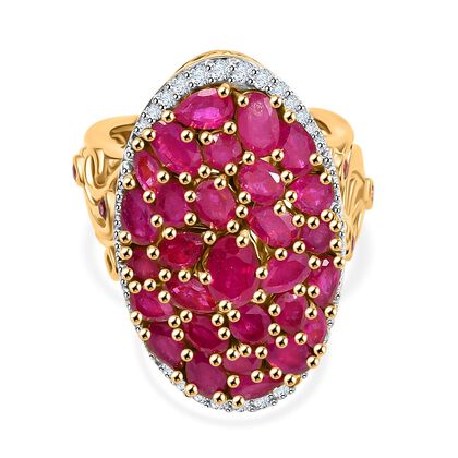 Afrikanischer Rubin (Fissure gef&uuml;llt) Ring 925 Silber 750 Gelbgold Vermeil (Gr&ouml;&szlig;e 17.00) ca. 8.66 ct