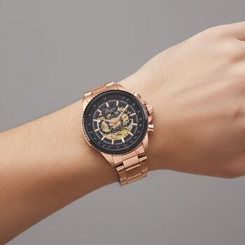 GENOA TIME - Bicolor-Armbanduhr, Reiner Edelstahl, schwarz-silberfarben, Automatik, 3 ATM wasserdicht