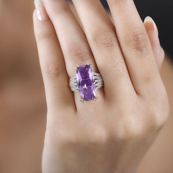 Rose De France Amethyst, weißer Zirkon Ring, 925 Silber Gelbgold Vermeil, (Größe 18.00) ca. 9.66 ct image number 3
