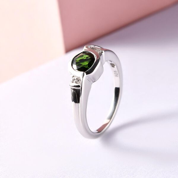 Nat&uuml;rlicher Chromdiopsid und wei&szlig;er Zirkon-Ring, 925 Silber platiniert  ca. 0,89 ct image number 2