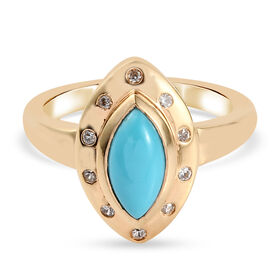 Natürlicher Sleeping Beauty Türkis und Zirkon Halo Ring 925 Silber 585 Vergoldet
