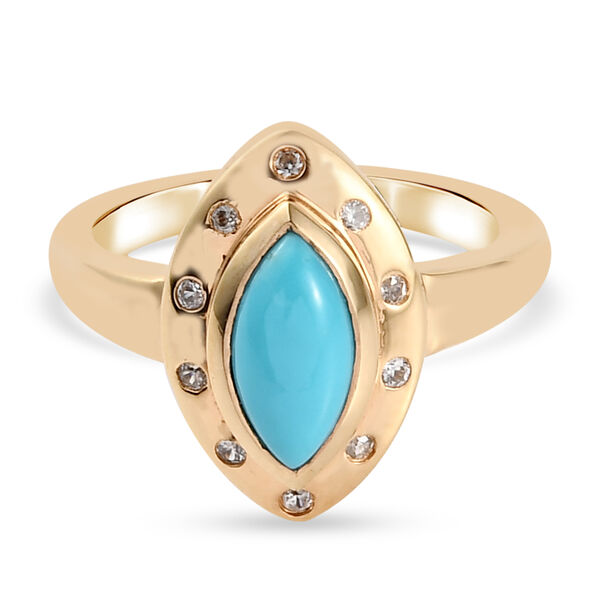 Nat&uuml;rlicher Sleeping Beauty T&uuml;rkis und Zirkon Halo Ring 925 Silber 585 Vergoldet