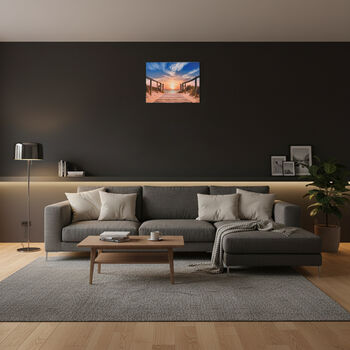 LIVMORE Sonnenuntergang Strand Motiv LED Wandbild mit integrierter Lampe 30 x 40 cm