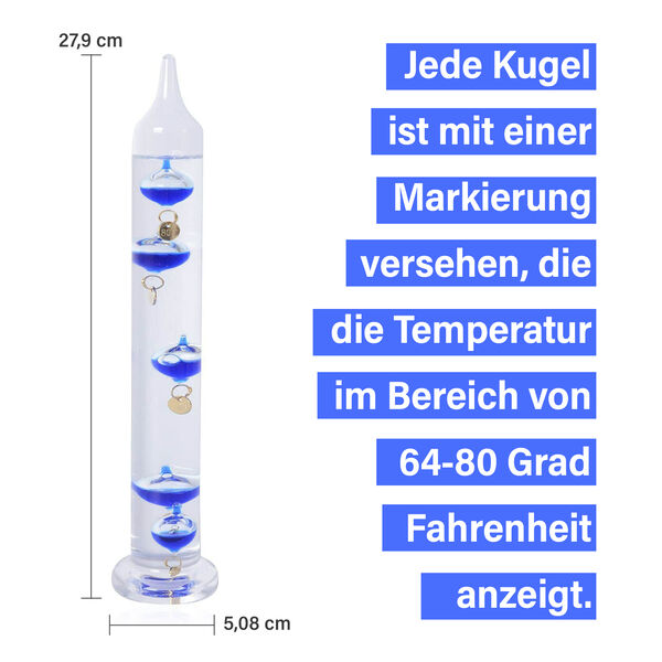 Galileo Thermometer mit schwimmenden Kugeln in Blau image number 7