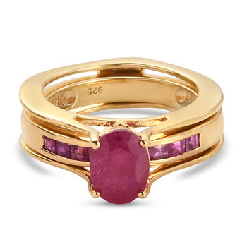 Afrikanischer Rubin (Fissure gef&uuml;llt) Ring 925 Silber vergoldet (Gr&ouml;&szlig;e 18.00) ca. 2,59 ct