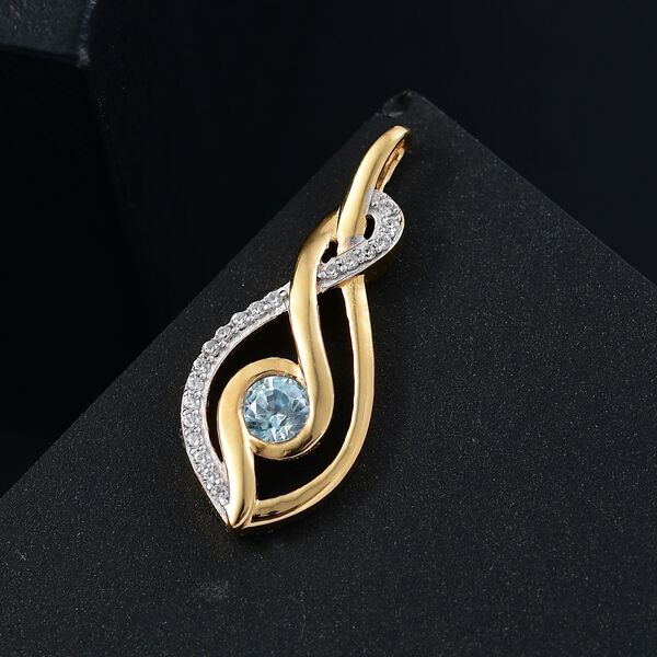 AA Blauer Zirkon, Weißer Zirkon Anhänger 925 Silber 750 Gelbgold Vermeil ca. 0.45 ct image number 1