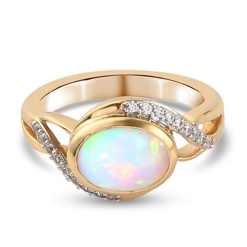 Natürlicher, äthiopischer Opal und Zirkon-Bypass-Ring in Silber image number 0