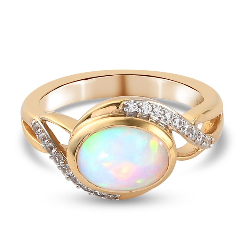 Natürlicher, äthiopischer Opal und Zirkon-Bypass-Ring in Silber image number 0