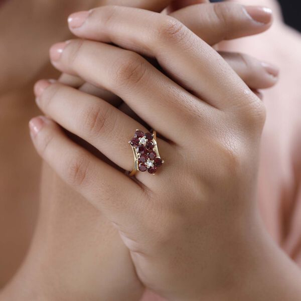 AAA Orissa Rose Granat, Wei&szlig;er Zirkon Ring, 925 Silber vergoldet (Gr&ouml;&szlig;e 18.00) ca. 2.52 ct image number 3