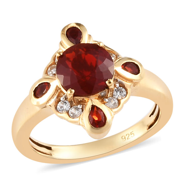 Mexikanischer Kirschfeuer-Opal und Zirkon Ring 925 Silber vergoldet image number 4