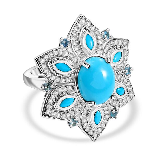 Sleeping Beauty T&uuml;rkis, Paraiba Apatit und Zirkon Ring - 4,33 ct.