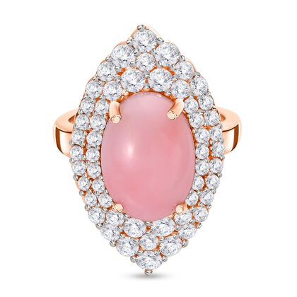 AA Rosa Opal, wei&szlig;er Zirkon Ringe 925 Silber Ros&eacute;gold Vermeil, (Gr&ouml;&szlig;e 21.00) ca. 7.17 ct