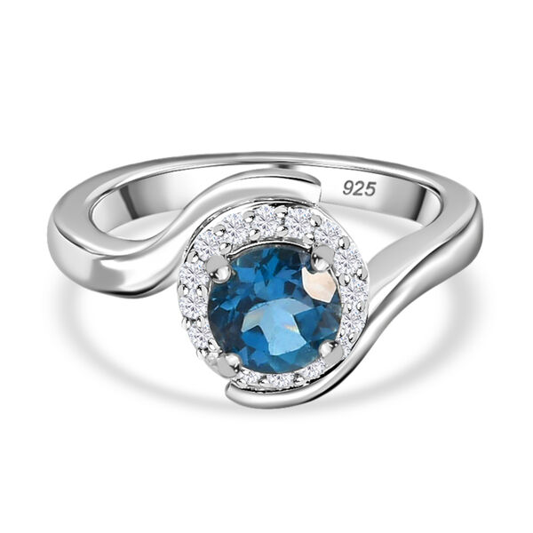 London Blau Topas und Zirkon Ring, ca. 1,29 ct