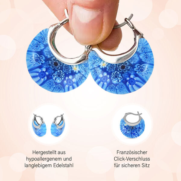 Blaue Murano-Stil Huggie-Ohrringe image number 7