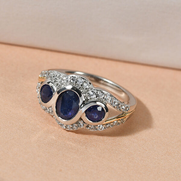 Masoala Saphir und Zirkon-Trilogie-Ring, 925 Silber zweifarbige Beschichtung, 2,70 ct. image number 8