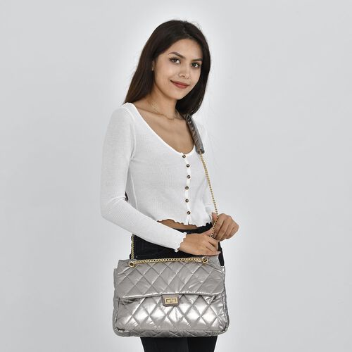 Stilvolle, gesteppte Crossbody-Tasche mit RFID Schutz, 32x23x10cm, beige image number 1