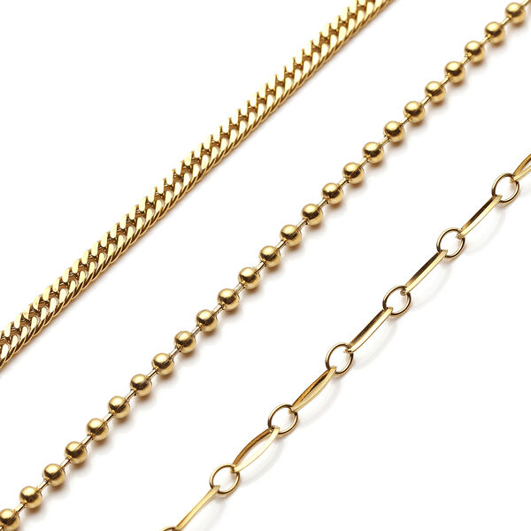 3er-Set Halskette ca. 50 cm Edelstahl vergoldet image number 4