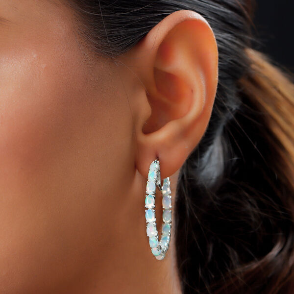 Natürlicher Äthiopischer Opal Creolen 925 Silber platiniert ca. 5,70 ct image number 3