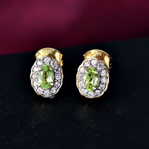 D'Joy Peridot, Weißer Zirkon Ohrringe 925 Silber vergoldet ca. 0,85 ct. image number 1