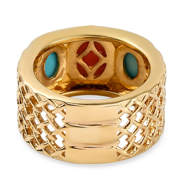 Koralle und nat&uuml;rlicher, Sleeping Beauty T&uuml;rkis Ring 925 Silber vergoldet  ca. 1,77 ct image number 7