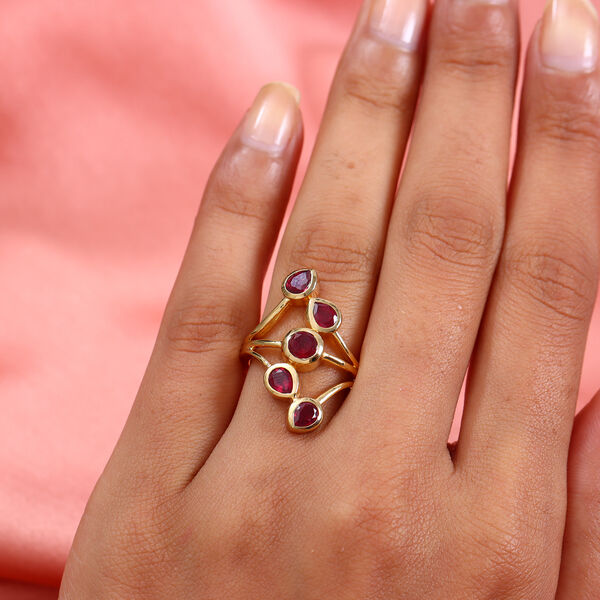 Fissure gef&uuml;llt Rubin Ring 925 Silber Gelbgold Vermeil image number 3