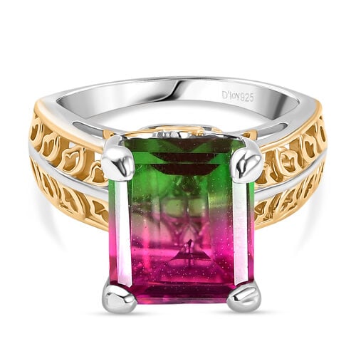 D’joy Wassermelonen Quarz Triplette Ring 925 Silber platiniert und vergoldet (Größe 18.00) ca. 6,91 ct image number 0