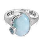 AA Larimar, Himmelblauer Topas Delfin Ring 925 Silber rhodiniert (Größe 17.00) ca. 7,14 ct