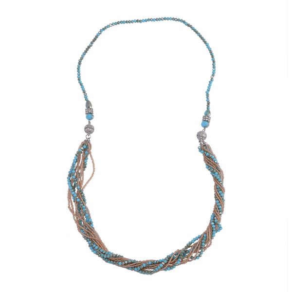 2er Set - Blau und Braun Kristall, Weißer Kristall Halskette und Ohrringe image number 3