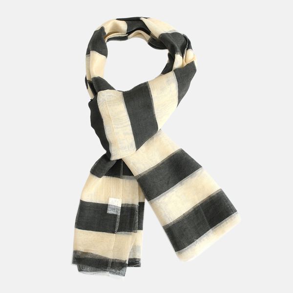 Seiden/Baumwolle Mix Schal, Streifenmuster, Gr&ouml;&szlig;e 210x100 cm, Schwarz und Wei&szlig; image number 5