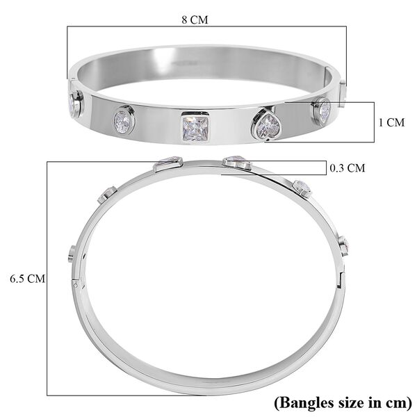 Designer Inspiriert Zirkonia Edelstahl Armreif ca. 20 cm, Silbertone image number 7