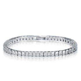 2er Set - Weißer Zirkonia Armband und ohrstecker (Carré) Messing rhodiniert