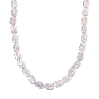 D'Joy Wei&szlig;e Keshi Perle Halskette ca. 50 cm 925 Silber vergoldet