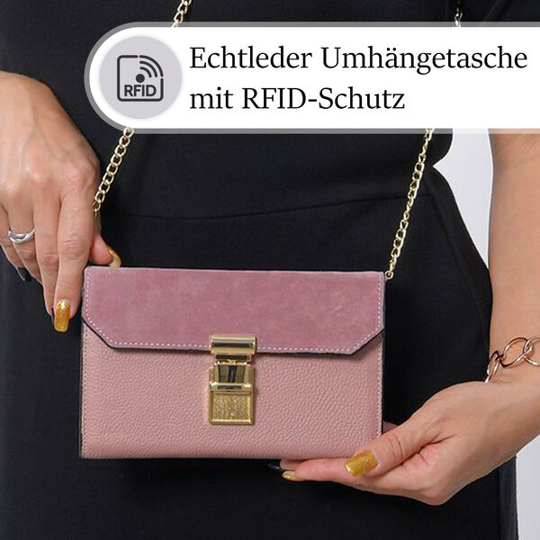 100% Echtleder Clutch mit RFID Schutz, Rosa image number 2