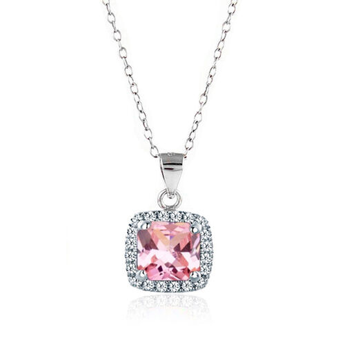 LUSTRO STELLA - Rosa Zirkonia-Anhänger mit Kette, 45 cm, 925 Silber rhodiniert ca. 3,40 ct image number 0