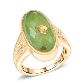 SHOPLC EXKLUSIV D'Joy Grün Blattgold-Quarz Ring 925 Silber 750 Gelbgold Vermeil (Größe 21.00) ca. 11.14 ct