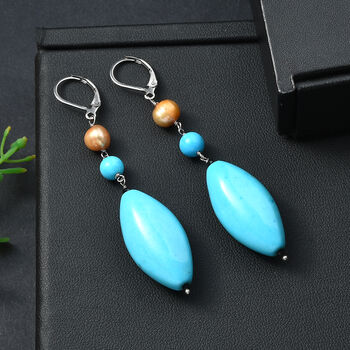 EverTrue blaue gef&auml;rbte Magnesit und gelbe gef&auml;rbte Perle Ohrringe -  62,80 ct.